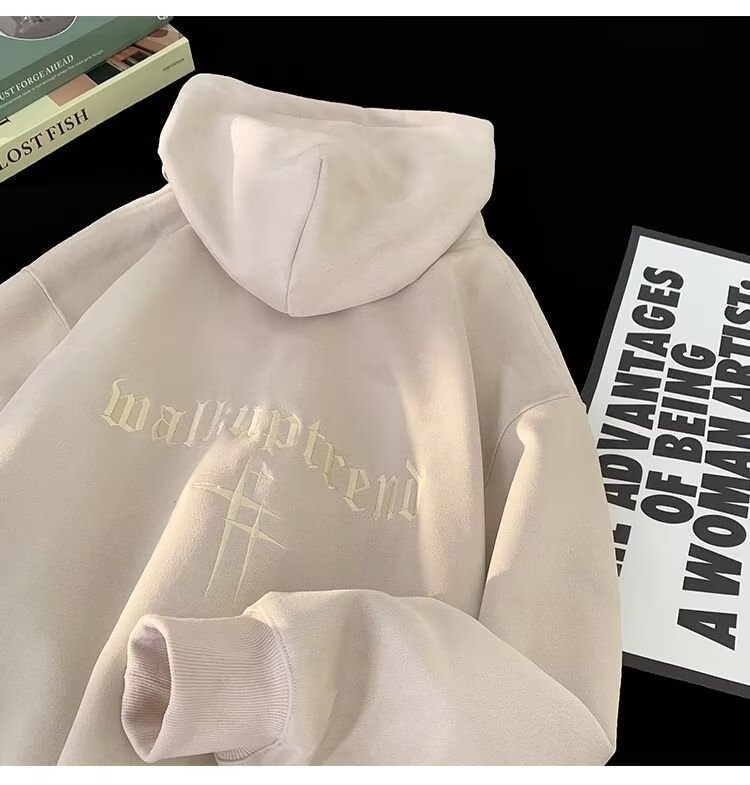 boy Heavyweight Suede Embroidered Sweatshirt For Men, Autumn American Trendy Brand Versatile Hoodie, High Street Lazy Style_voghion.com