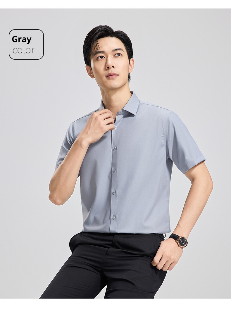 ForMen Men's Short Sleeve With Mulberry Silk, Wrinkle-Free, Professional Workwear, Summer Thin Business Shirt_voghion.com