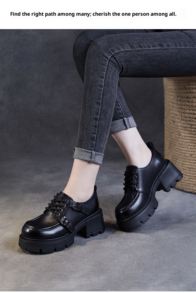 Mocassini JK con tacco alto, stile britannico, nuovi, con fibbia e lacci, suola spessa, autentici, primavera e autunno 2024_voghion.com