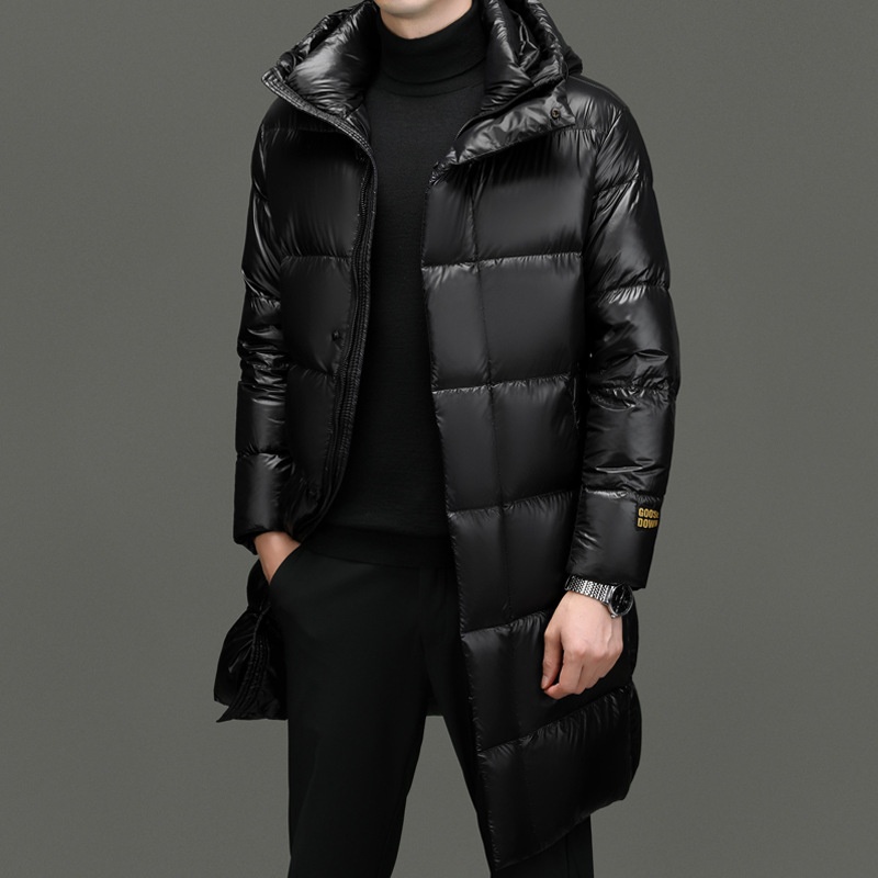 boy High-end Black Gold White Goose Thickened Down Jacket Winter Mid-length Casual Cold-proof Warm Coat Men's Trendy_voghion.com