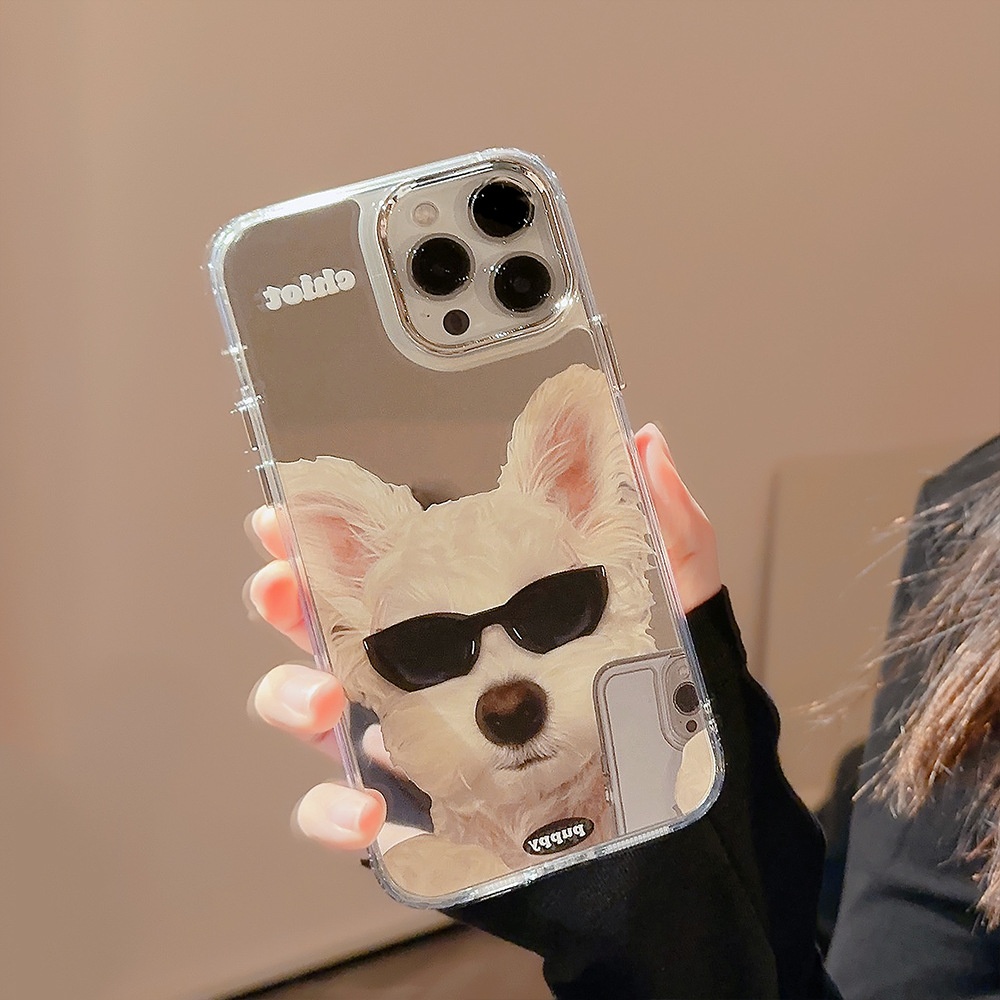 TechGlobe compatibile con 15 Pro Phone Case Max Occhiali da sole Cane iPhone 16 Copertura completa 13 Trendy Cool Personality 14 Specchio_voghion.com