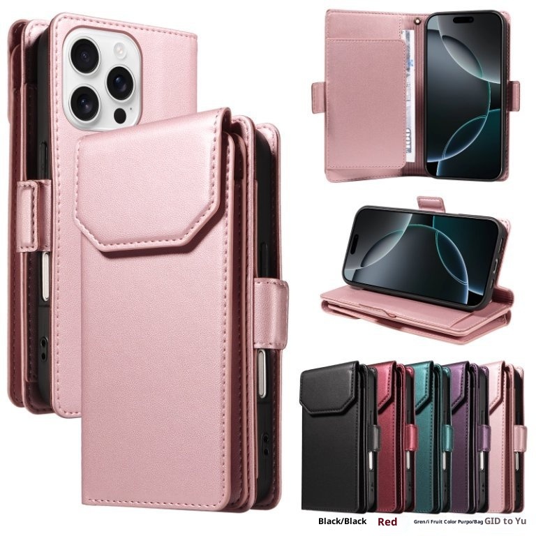 TechGlobe Cross-border-kompatible iPhone 16 Multi-SIM Leder-Wallet-Handyhülle 15 14 Pro Max Schutzhülle_voghion.com