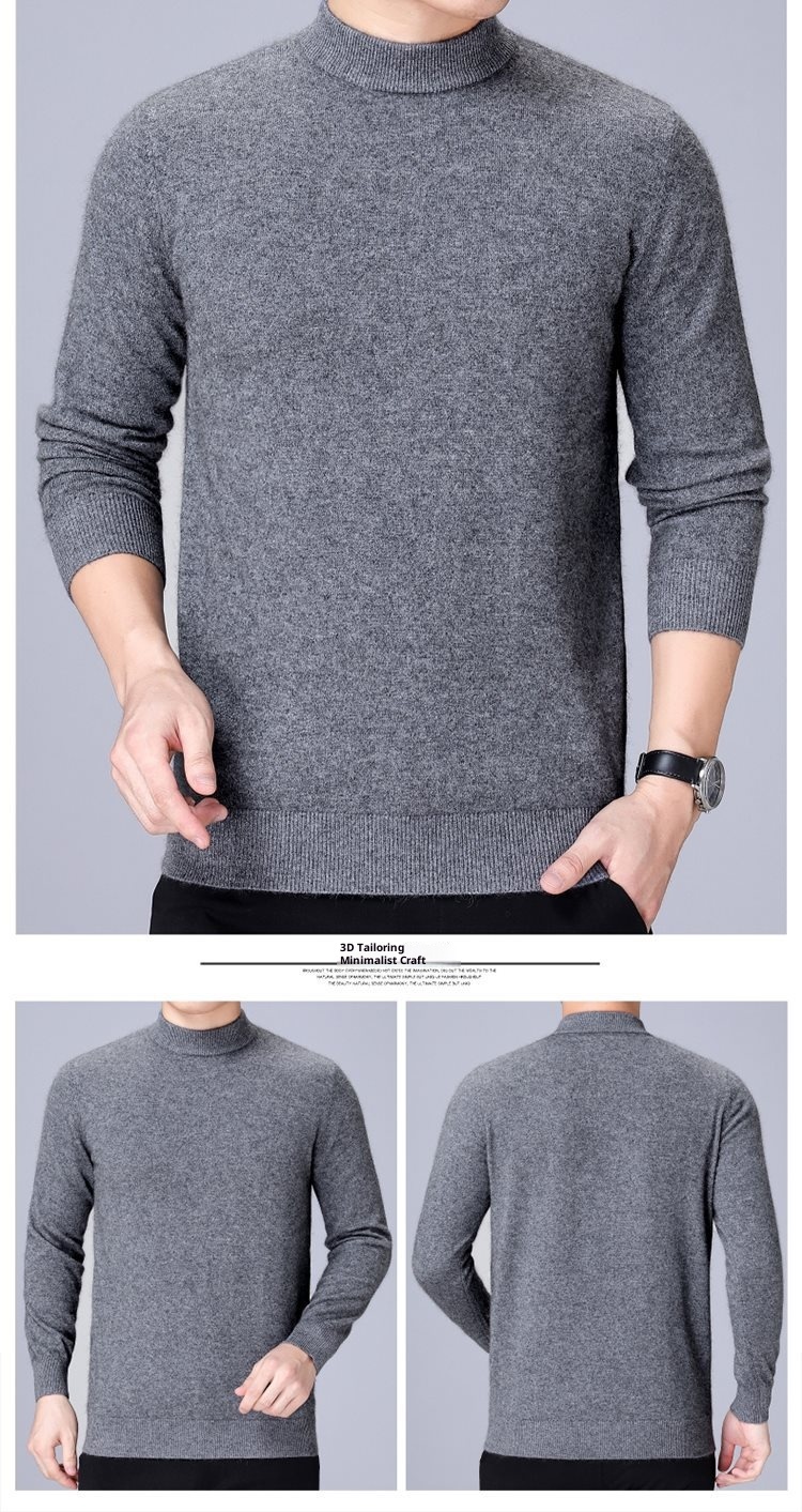 1 autentico maglione in pura lana ispessita per uomo, maglione a collo alto, strato di base per la mezza età, maglione da papà_voghion.com
