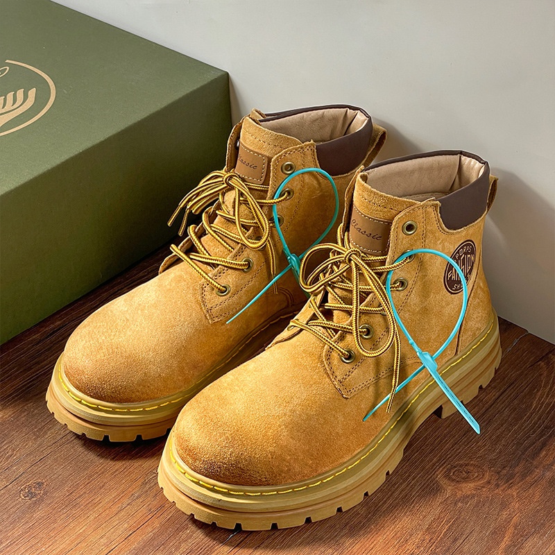 ShoeGlobe High-Top Martin Unisex Gelbe Trekking-Sportschuhe Rutschfeste Herrenstiefel Outdoor Wandern_voghion.com