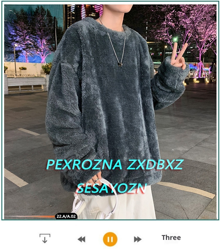 boy Y25Pexrozna Trendy Brand Autumn Winter Couple Lamb Wool Men Fleece Warm Round Neck Sweatshirt Loose Jacket_voghion.com