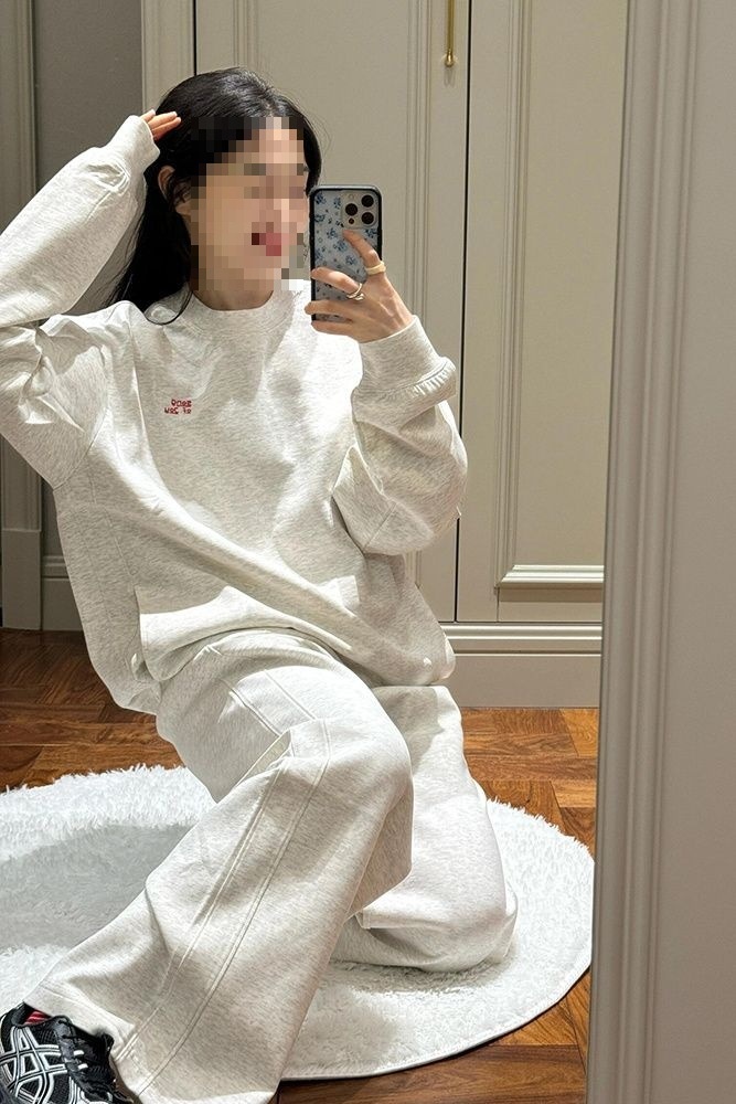 001 Koreaanse stijl luie casual sportkleding voor vrouwen lente en herfst student losse afslankende ronde hals sweatshirt hardlopen_voghion.com