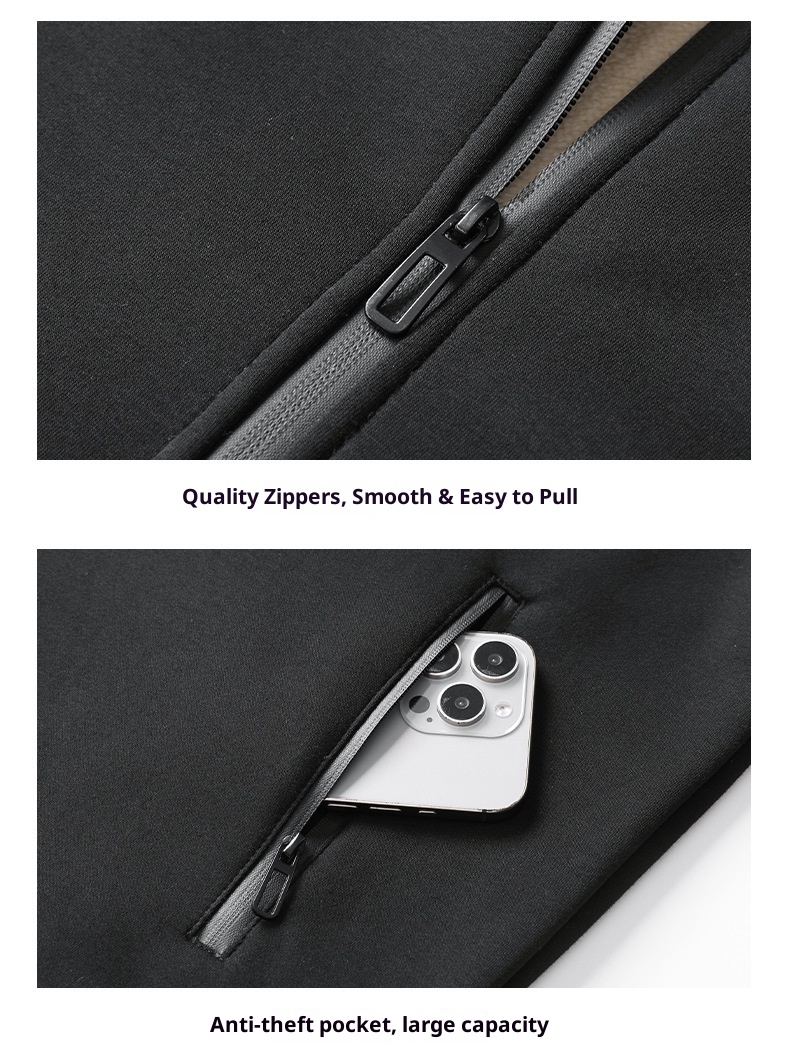 001 Fleece-Lined Thickened Lamb Wool Sports Suit For Men, Casual Stand Collar Sweatshirt, Running Nine-Point Long Pants,_voghion.com