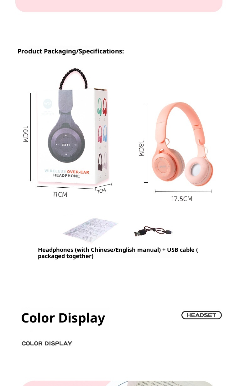 3c Cross-border Y08 Children's Bluetooth Wireless Low Latency Gaming Sports Headset Wholesale_voghion.com