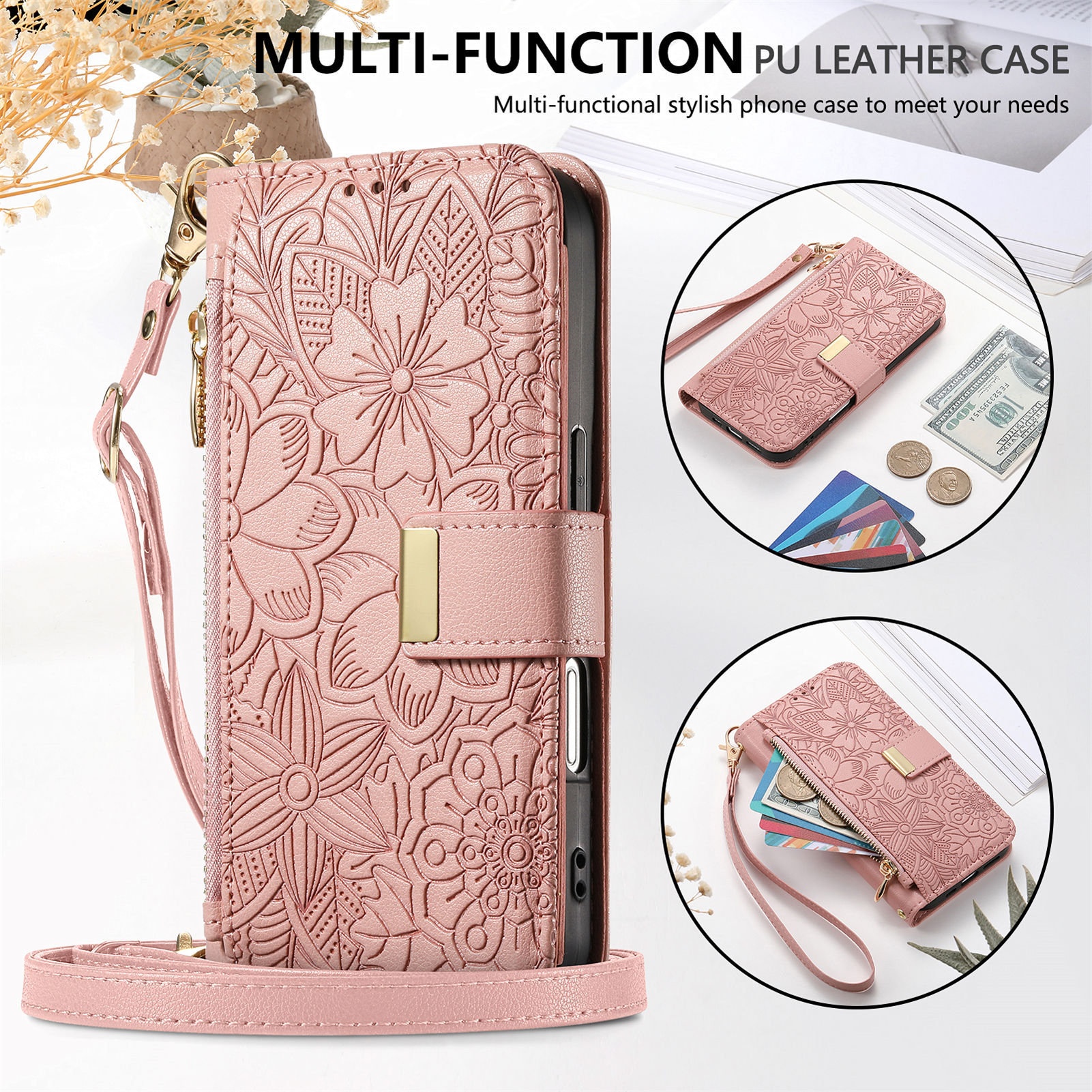 TechGlobe Compatible With Google 10ProXL Flip Leather Pixel9 Card Holder Zipper 9A Long Lanyard Phone Case_voghion.com