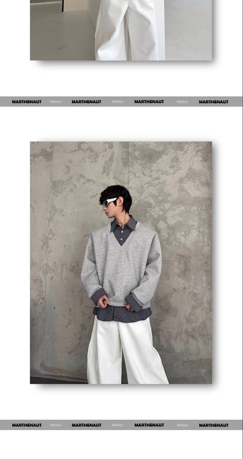 boy Boy Autumn Winter Niche Design Two-Piece Patchwork Sweatshirt Men's Korean Style Solid Color Versatile Loose Top_voghion.com