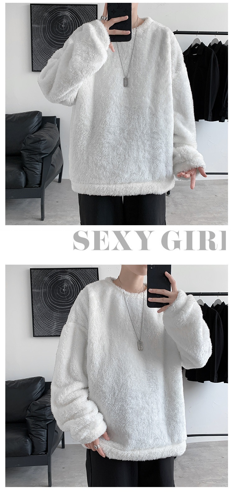 boy Y25Pexrozna Trendy Brand Autumn Winter Couple Lamb Wool Men Fleece Warm Round Neck Sweatshirt Loose Jacket_voghion.com