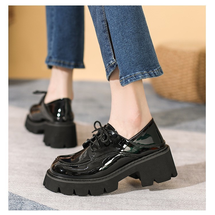 Scarpe da donna in pelle piccole taglie forti 41-43, mocassini con suola spessa, primavera autunno 2024, neri, con tacco alto e spesso, alla moda_voghion.com