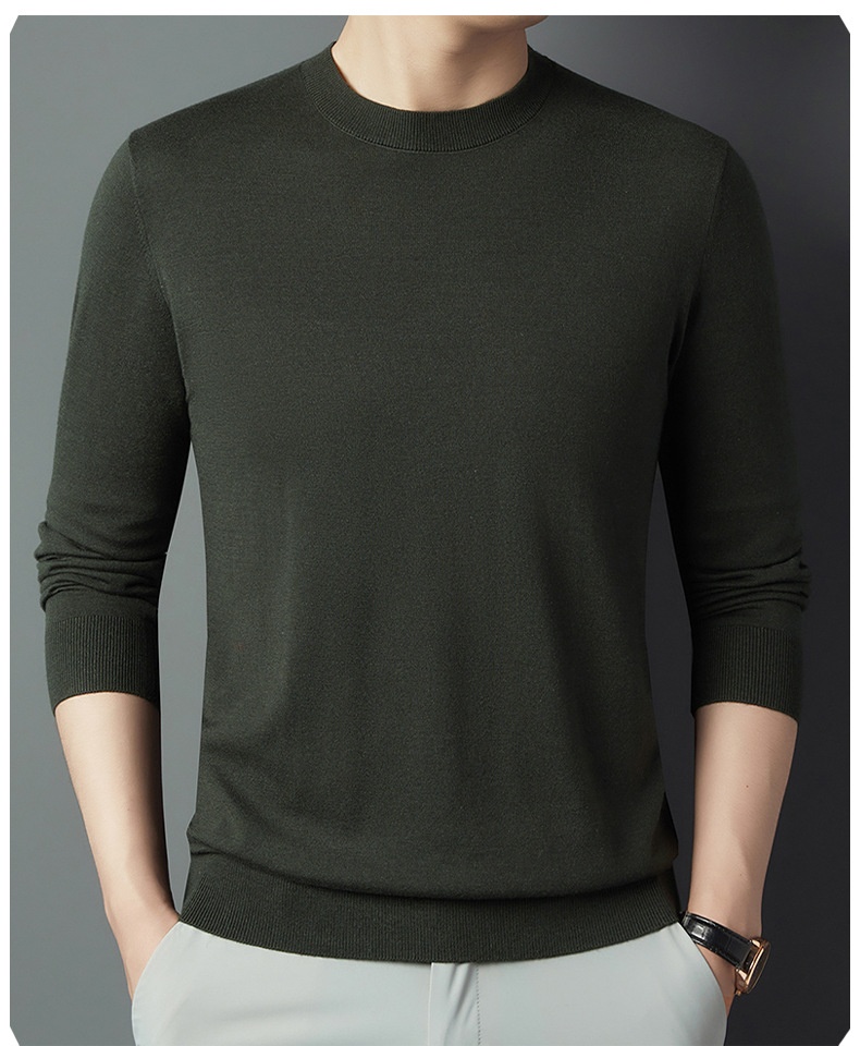 Herren-Langarmshirt aus Maulbeerseide-Wollmischung, bügelfrei, Rundhalsausschnitt, hautfreundlich und modisch_voghion.com