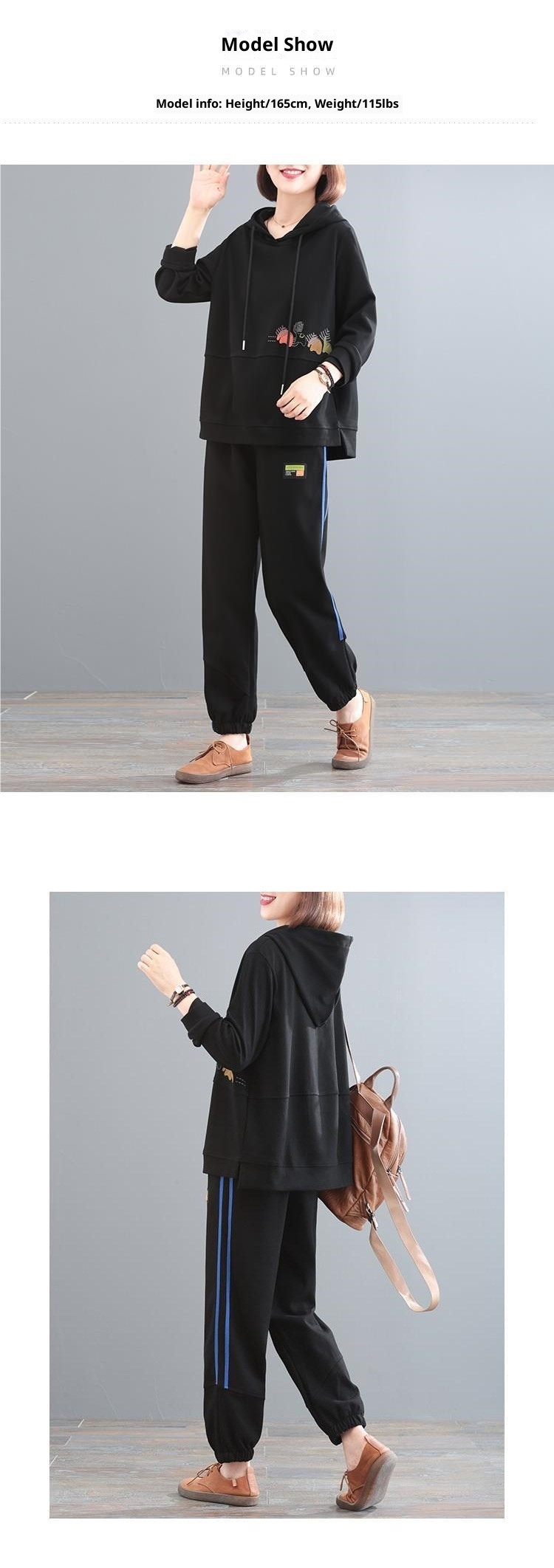 001 Autumn Winter New Fleece-Lined Thickened Korean Style Plus Size Concealing Sports Two-Piece Hooded Casual Fashion Set_voghion.com