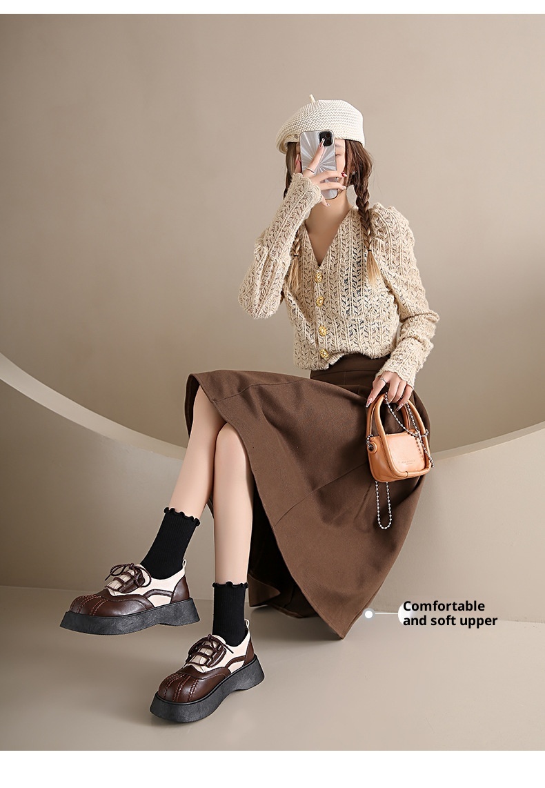 Shell Toe Dames Leren Franse Retro Dikke Zool Casual Enkel Schoenen Britse Stijl Leuke College Studenten Loafers_voghion.com