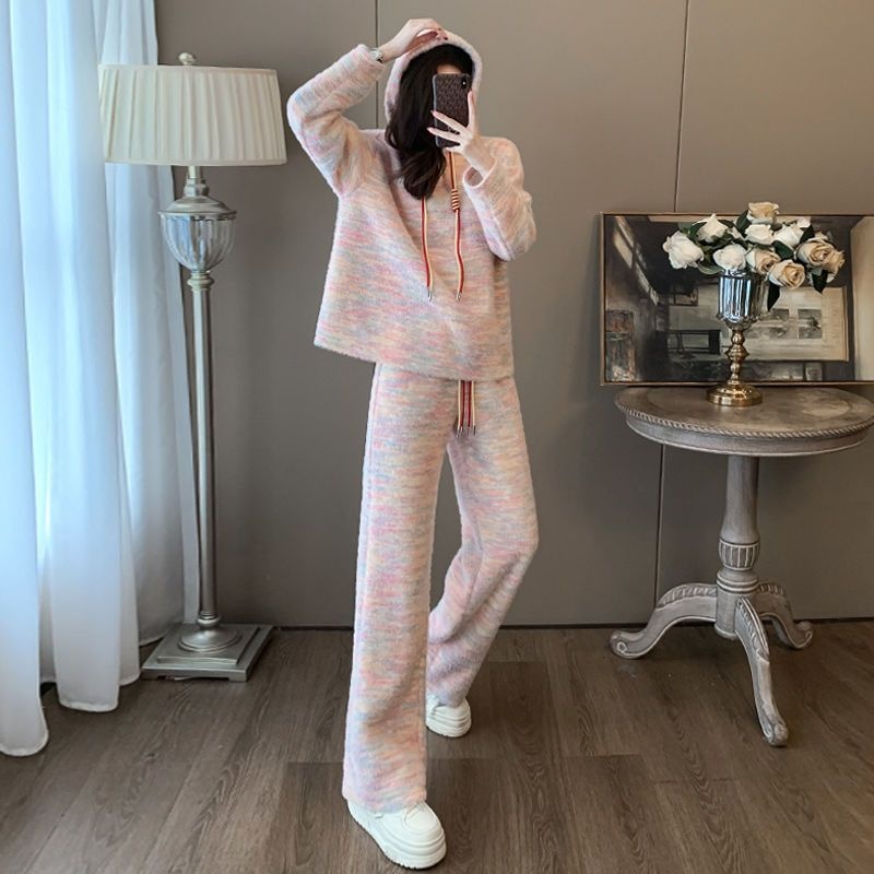 001 Lazy Style Casual Sports Suit For Women, New Autumn Loose Hoodie Sweatshirt And High-Waisted Wide-Leg Pants Two-Piece_voghion.com