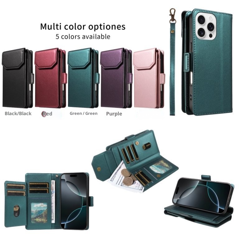 TechGlobe Cross-border-kompatible iPhone 16 Multi-SIM Leder-Wallet-Handyhülle 15 14 Pro Max Schutzhülle_voghion.com