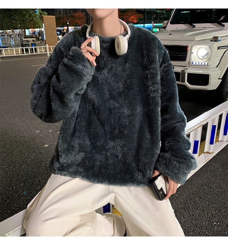 boy Y25Pexrozna Trendy Brand Autumn Winter Couple Lamb Wool Men Fleece Warm Round Neck Sweatshirt Loose Jacket_voghion.com