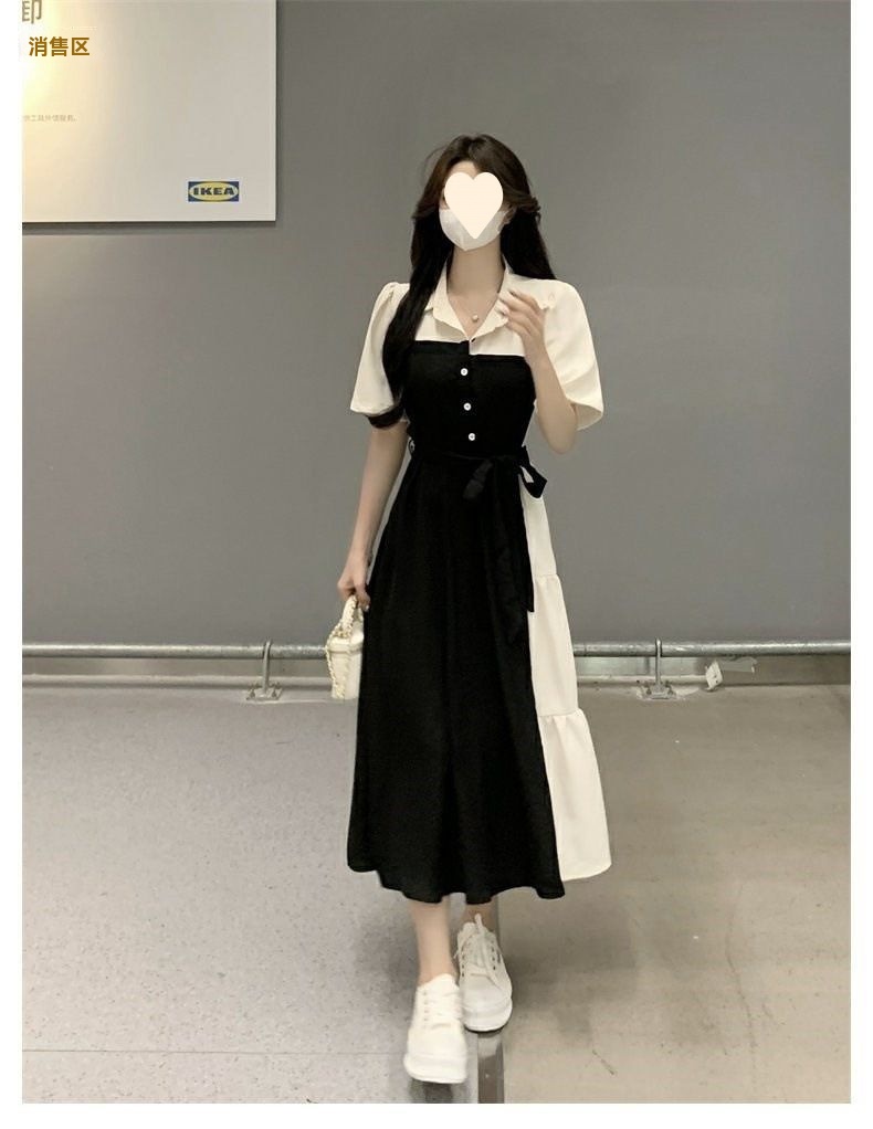 GraceChic Plus Size Color Block Patchwork Two-Piece Shirt Women Summer New For Chubby MM Waist Slimming Hepburn Style Long_voghion.com