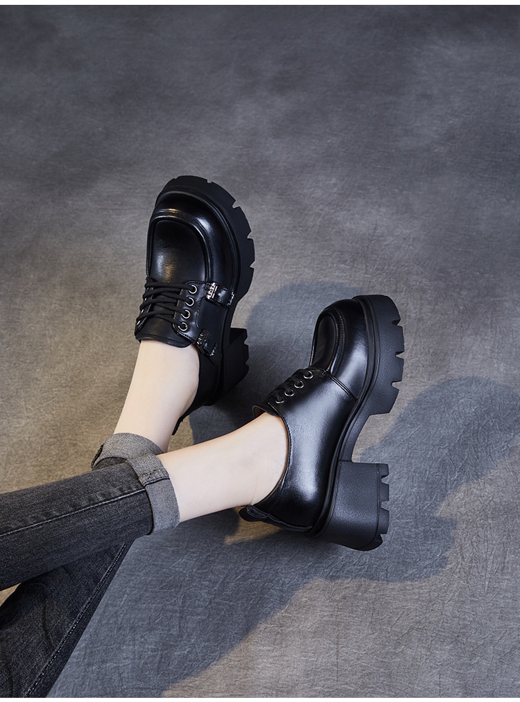 Mocassini JK con tacco alto, stile britannico, nuovi, con fibbia e lacci, suola spessa, autentici, primavera e autunno 2024_voghion.com