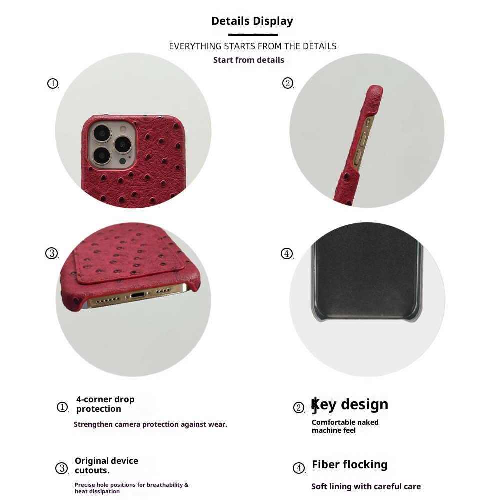 TechGlobe Ostrich Pattern Compatible With 15/14/16e Coin Card Holder 16promax17pro Phone Case Heat Dissipation Upgrade_voghion.com