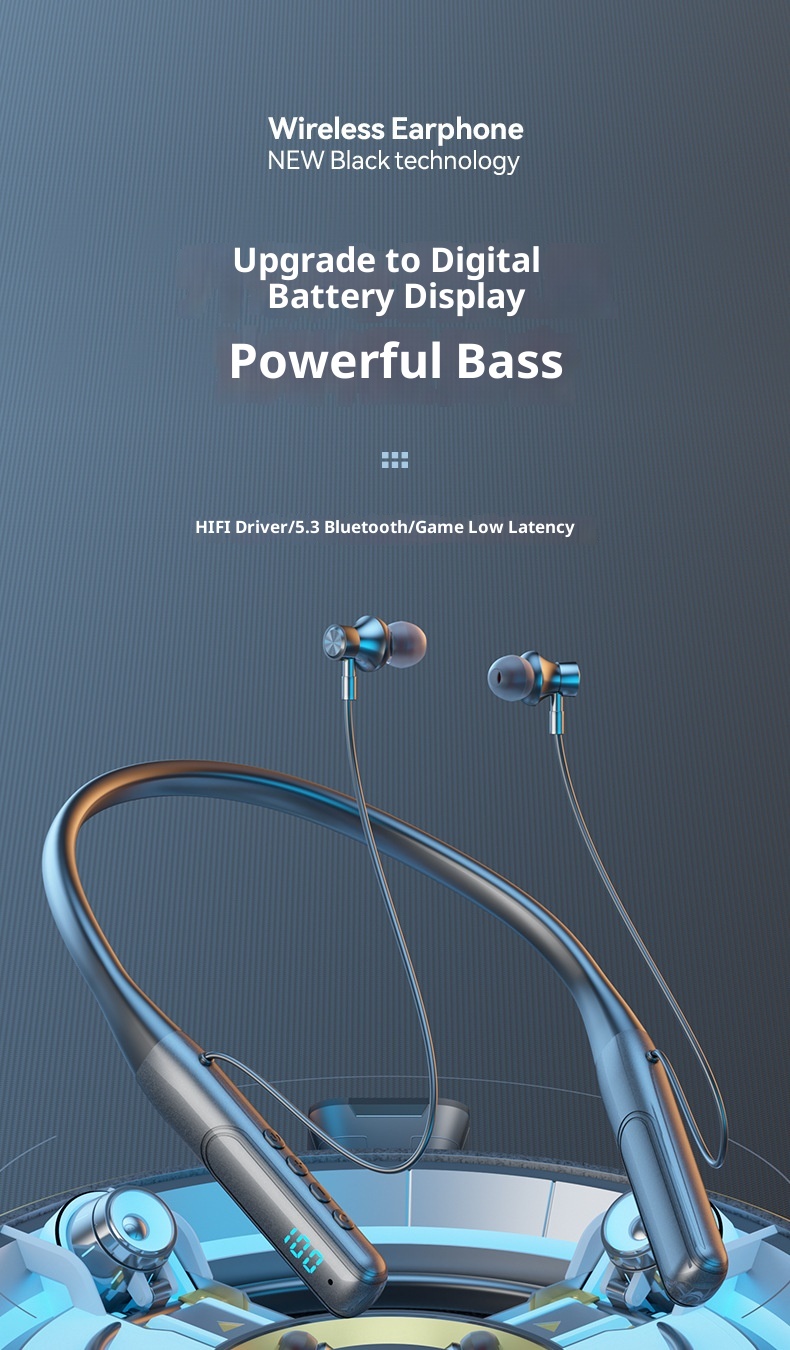 3c 2023 Nuove cuffie Bluetooth da gioco wireless con fascia da collo e display digitale, batteria a lunga durata, universali per tutti_voghion.com