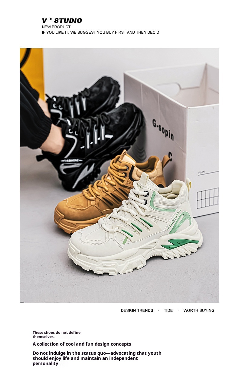 ShoeGlobe Autumn Waterproof Non-Slip Safety Shoes Men's High-Top Outdoor Hiking Sports Casual Thick-Soled Height-Increasing Martin_voghion.com