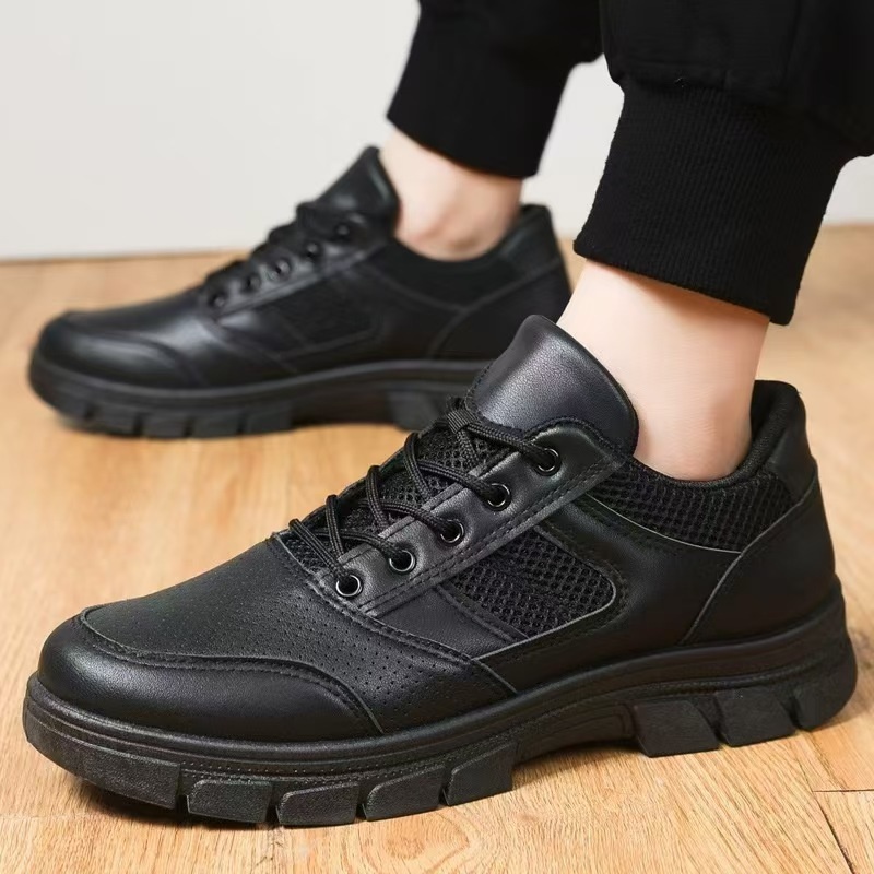 ShoeGlobe Men's Waterproof Genuine New Style Outdoor Physical Military Training Black Hiking Non-Slip Versatile Work Shoes_voghion.com