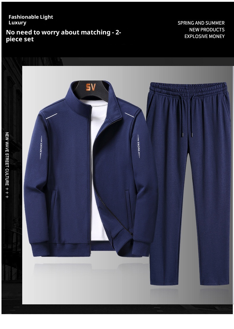 001 New Sports Men Spring Autumn Sweatshirt Straight Pants Running Casual Two-piece Set Plus Size Cardigan Suit Customized_voghion.com