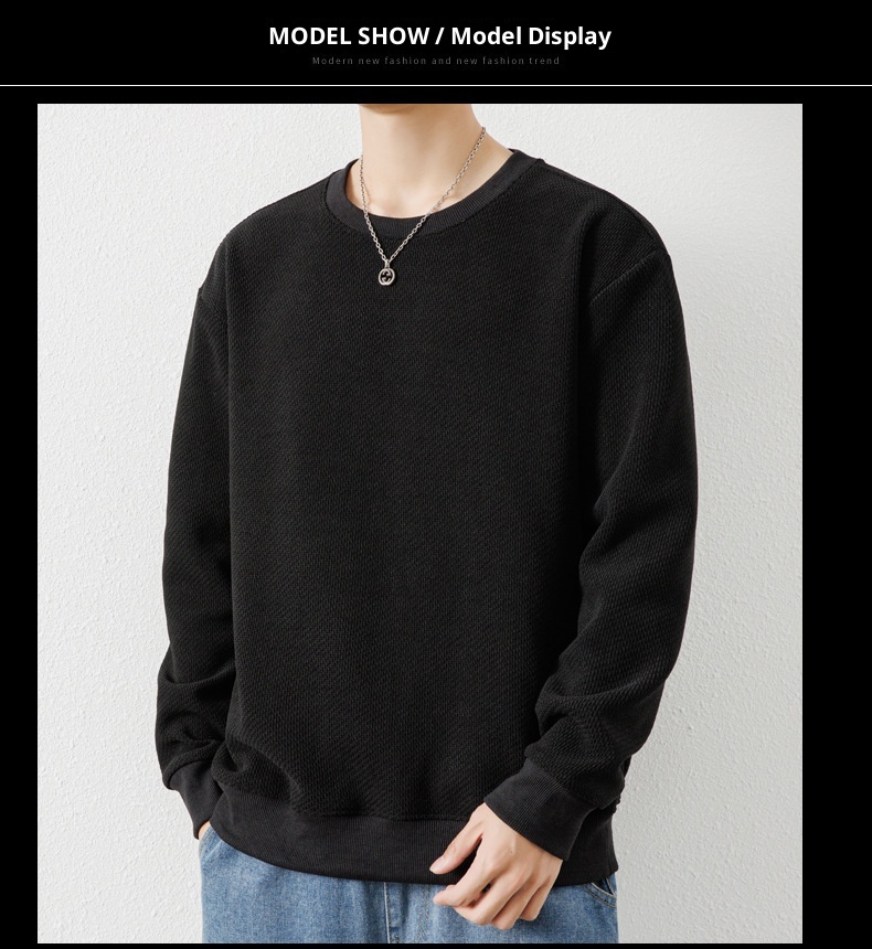 boy Autumn Winter New Thickened Crew Neck Youth Waffle Men's Loose Pullover Long Sleeve Sweatshirt Wholesale_voghion.com