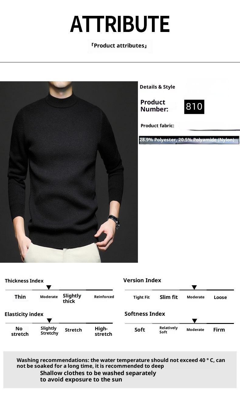 1 Factory Direct New Autumn Solid Color Half Turtleneck Slim Fit Sweater For Men Youth Base Shirt Men's Clothing_voghion.com