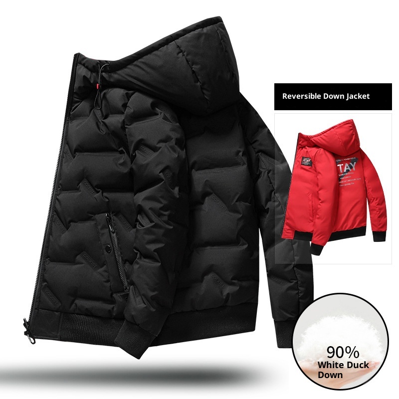 boy Reversible Short New Jacket For Men Youth 90% Fashion White Duck Down Hot Winter Men's Hooded Coat_voghion.com