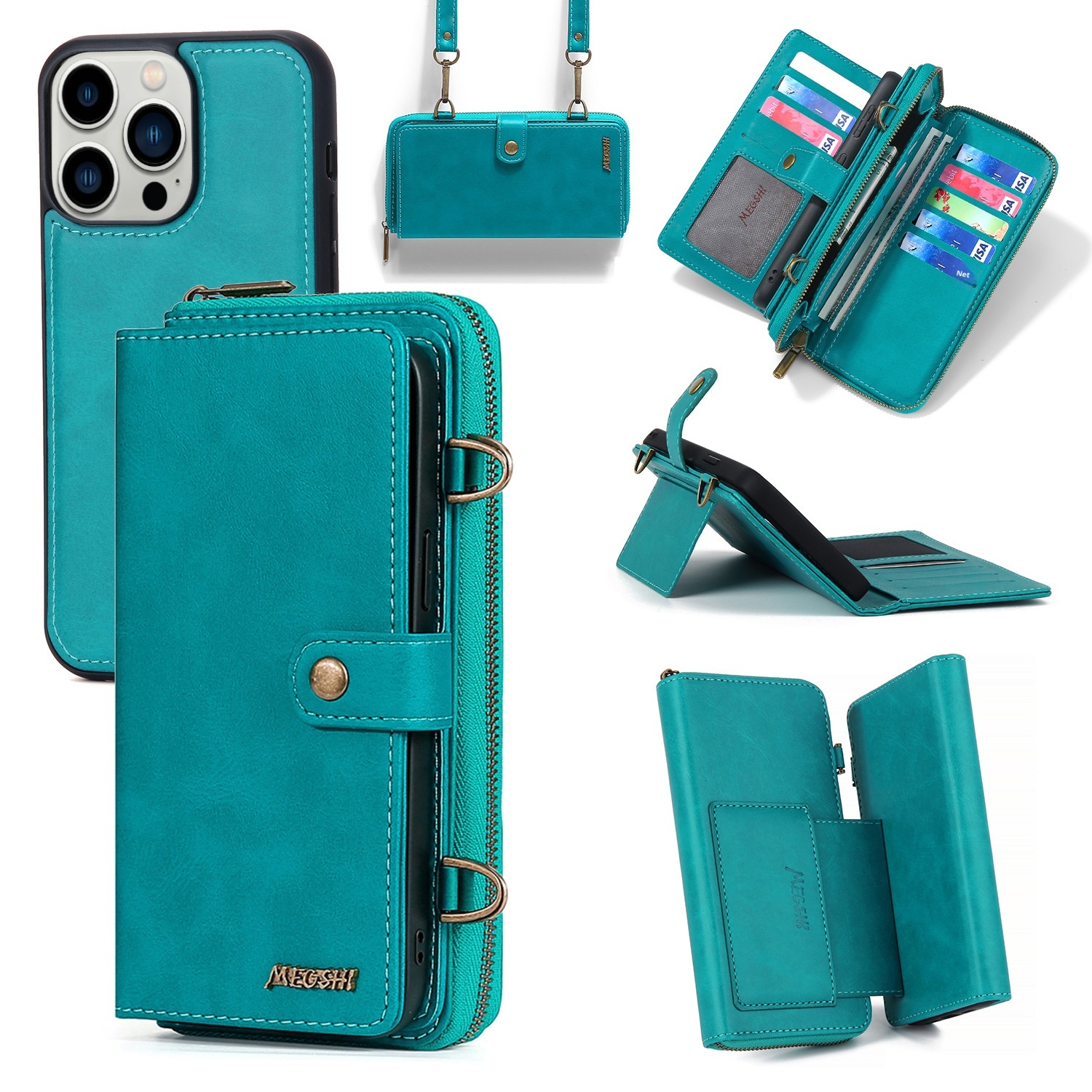TechGlobe TechGlobe Bestseller 15ProMax Handyhülle aus Leder mit diagonalem Kreuzdesign, passend für iPhone 15, multifunktionale Brieftaschen-Handyhülle S23U_voghion.com