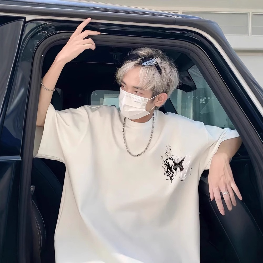 boy Boy Trendy Brand Cool Style T-Shirt For Men High-End Summer Cotton Butterfly Short American High Street Niche Five-Quarter_voghion.com