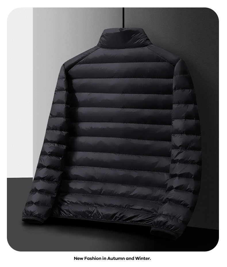 boy Stand Collar Hooded Jacket For Men, Lightweight Autumn And Thin Warm Clothing, Off-Season Winter Wear, White Duck Down_voghion.com