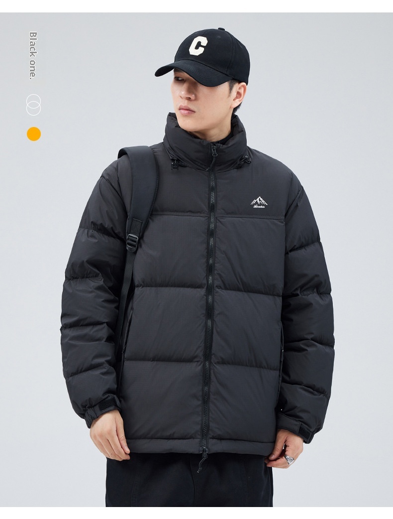 boy New Trendy Brand Winter Thickened Warm Short Japanese Retro Solid Color Loose White Duck Down Jacket Men's Clothing_voghion.com