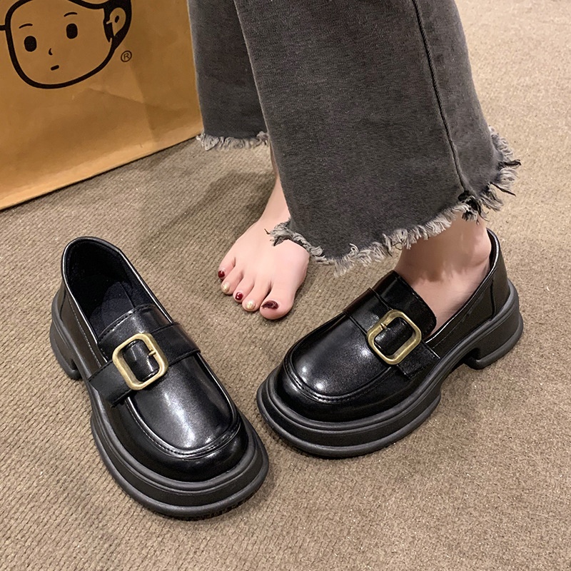 2024 Nieuwe Loafers Britse Stijl Zachte Dames Trendy Lente Herfst Dikke Zool Retro Slip-On Kleine Leren Schoenen_voghion.com