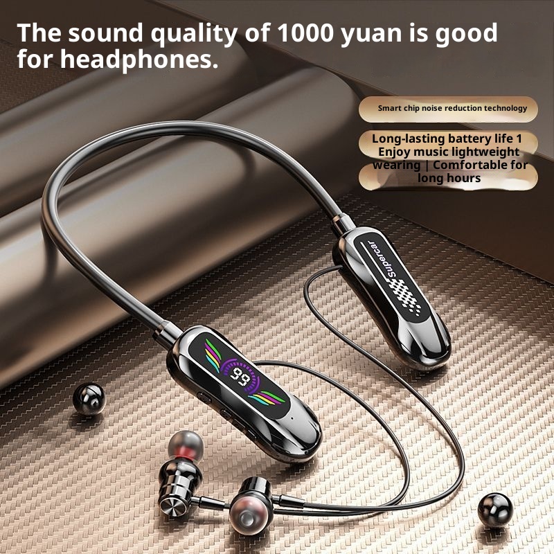 3c 2025 Nuovi auricolari wireless Bluetooth con archetto da collo e display digitale, batteria a lunga durata, auricolari da appendere al collo con funzione di ritorno auricolare_voghion.com