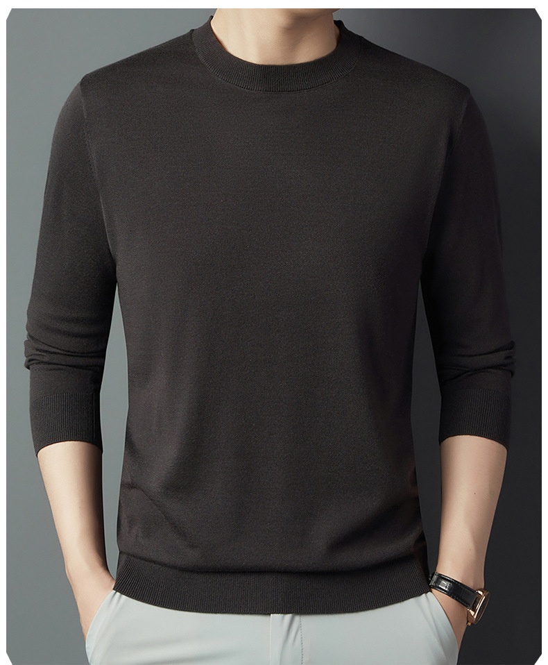 Herren-Langarmshirt aus Maulbeerseide-Wollmischung, bügelfrei, Rundhalsausschnitt, hautfreundlich und modisch_voghion.com