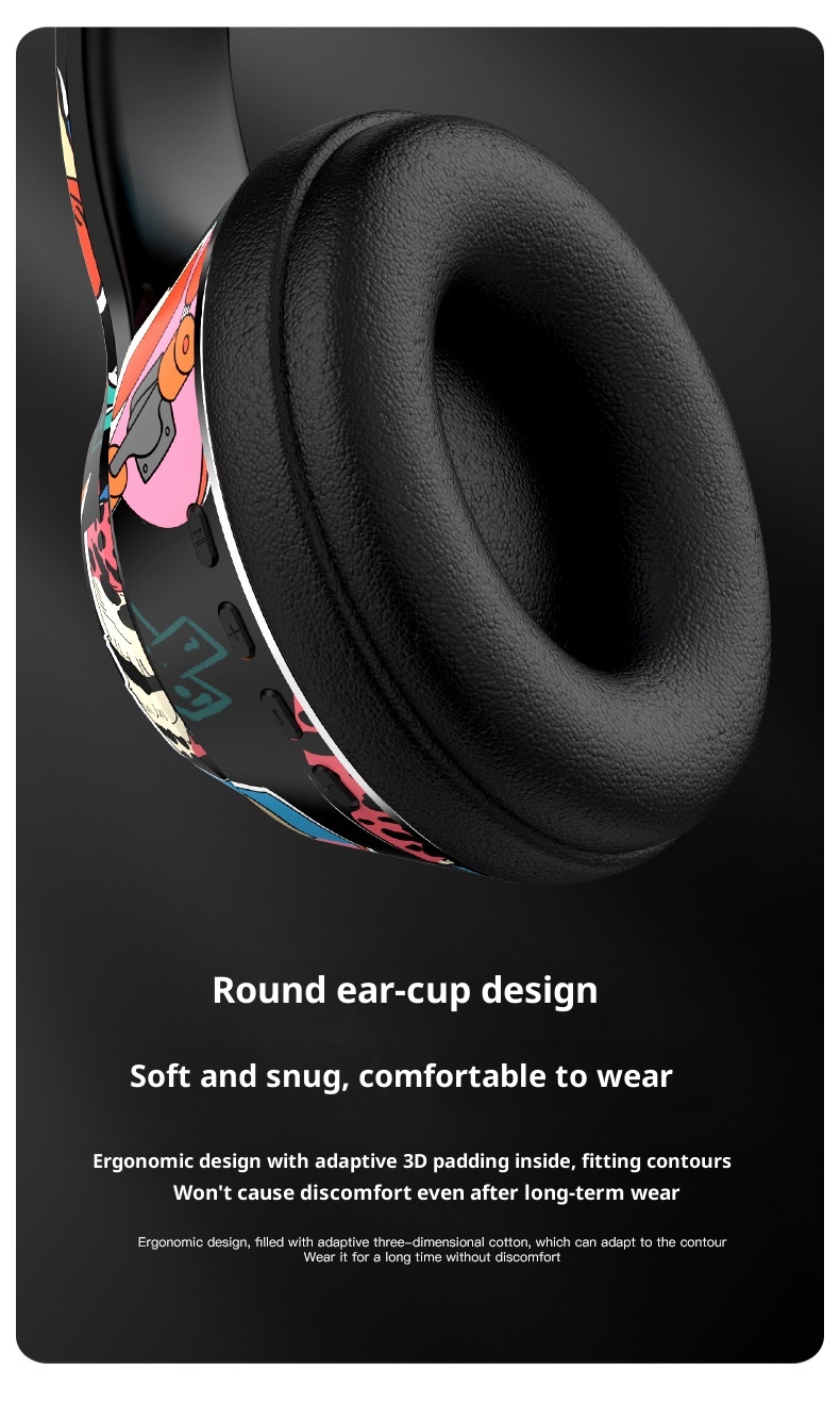 3c New Chinese Trend Graffiti Bluetooth Headphones Over-Ear Mobile Phone Wireless Sports Gaming Headset Universal Wholesale_voghion.com