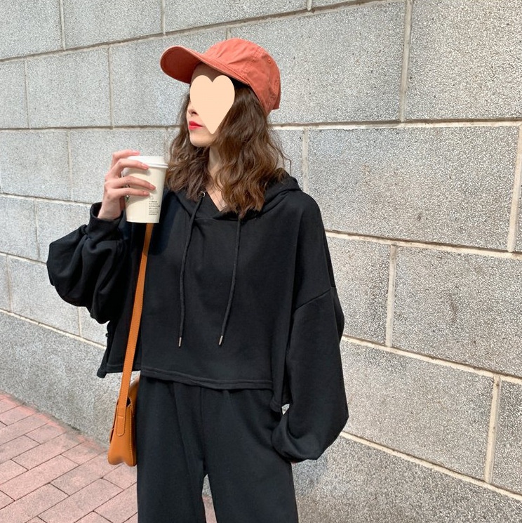 001 2025 Primavera e autunno stile coreano da donna sportivo casual felpa con cappuccio a maniche lunghe pantaloni larghi gamba moda_voghion.com