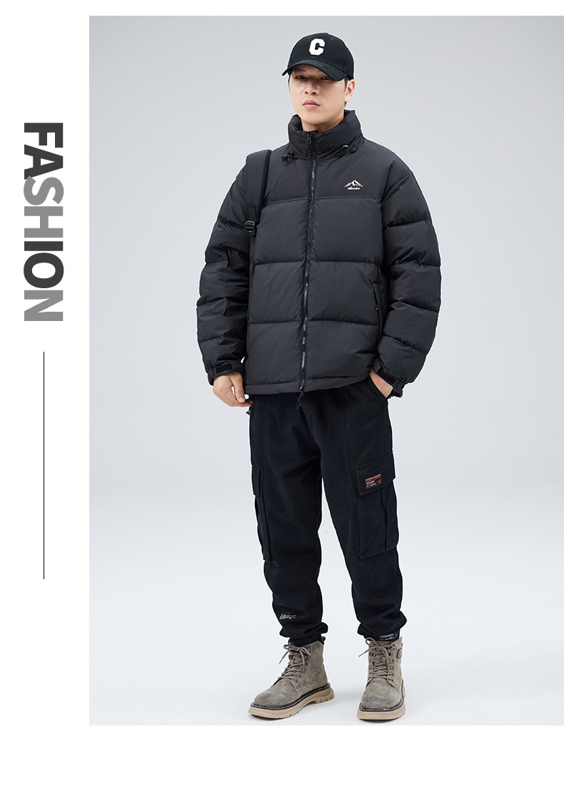 boy New Trendy Brand Winter Thickened Warm Short Japanese Retro Solid Color Loose White Duck Down Jacket Men's Clothing_voghion.com