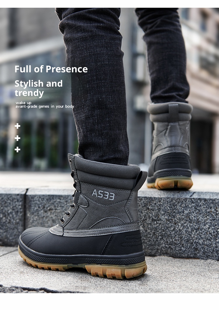 ShoeGlobe Cross-Border Russland Ukraine Herbst Winter Schwarzer Herren-Flachabsatz mit rutschfester Sohle, verdickter Schaft, griffig, für Wanderungen, sofort lieferbar_voghion.com