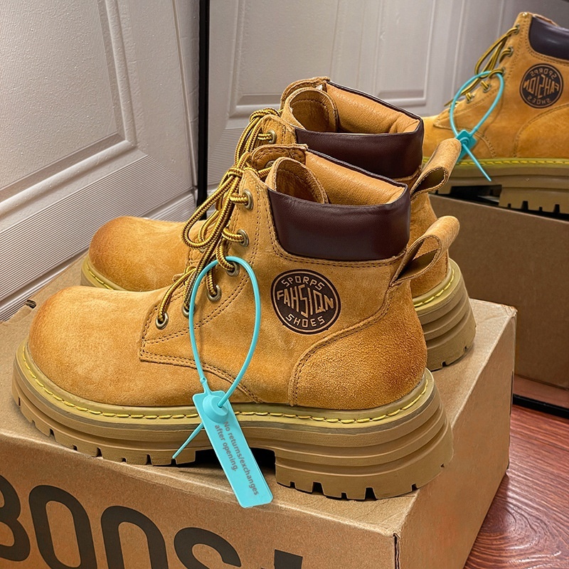 ShoeGlobe High-Top Martin Unisex Gelbe Trekking-Sportschuhe Rutschfeste Herrenstiefel Outdoor Wandern_voghion.com