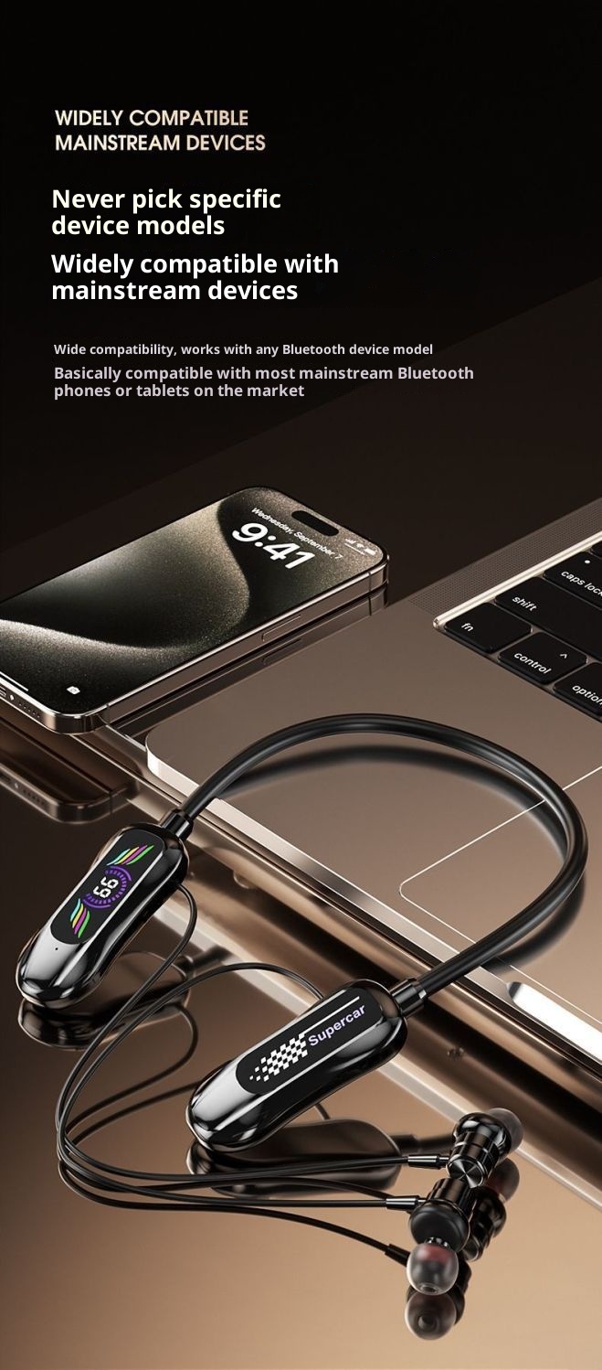 3c 2025 Nuovi auricolari wireless Bluetooth con archetto da collo e display digitale, batteria a lunga durata, auricolari da appendere al collo con funzione di ritorno auricolare_voghion.com