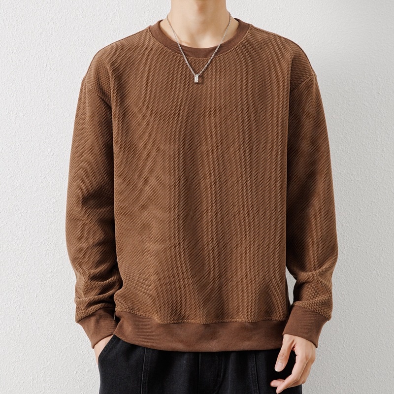 boy Autumn Winter New Thickened Crew Neck Youth Waffle Men's Loose Pullover Long Sleeve Sweatshirt Wholesale_voghion.com