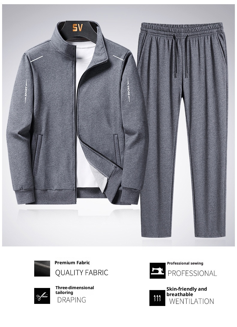 001 New Sports Men Spring Autumn Sweatshirt Straight Pants Running Casual Two-piece Set Plus Size Cardigan Suit Customized_voghion.com
