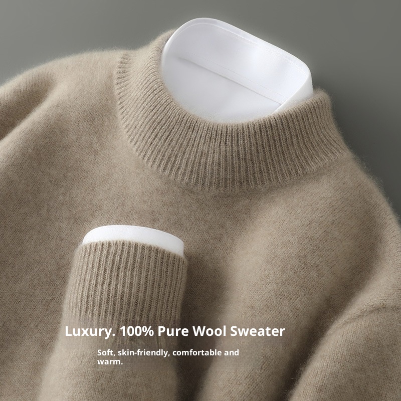 boy Boy Boy 100% Pure Wool Sweater For Men, Half Turtleneck, Thickened Business Cashmere Sweater, Loose Knitted Base Shirt_voghion.com