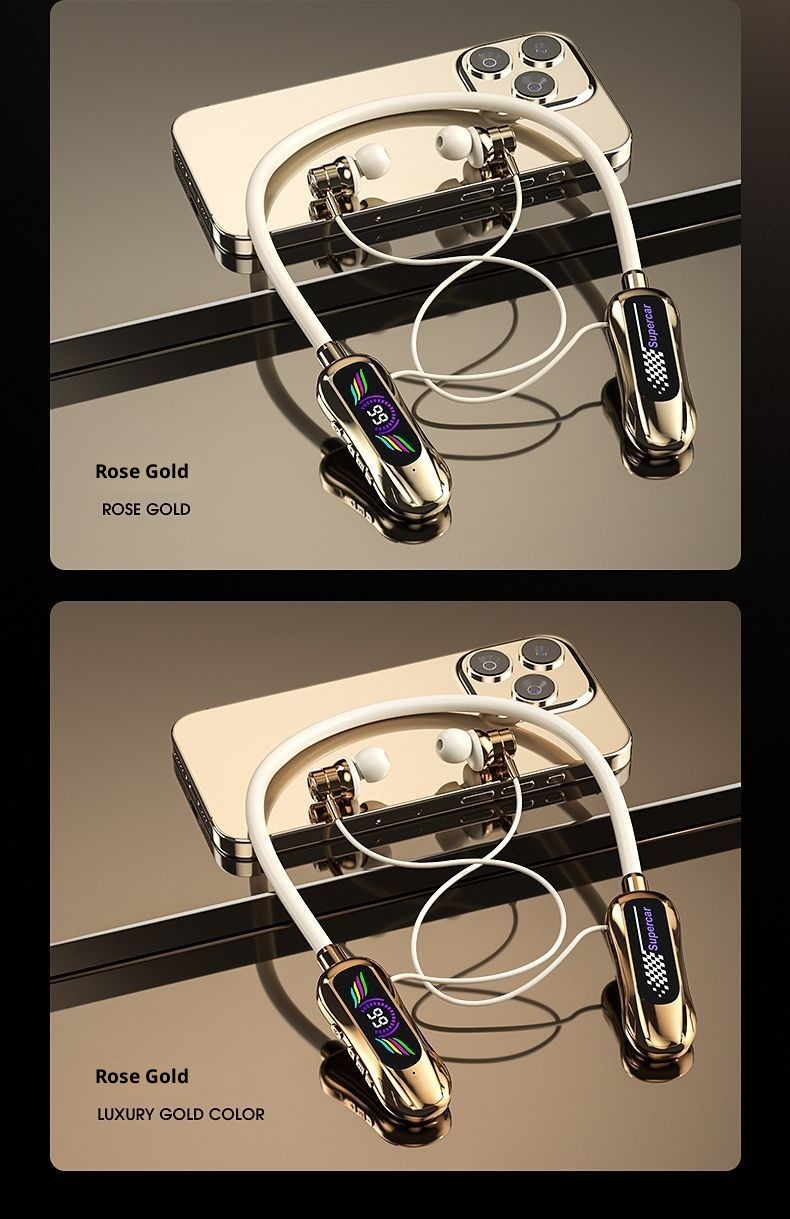 3c 2025 Nuovi auricolari wireless Bluetooth con archetto da collo e display digitale, batteria a lunga durata, auricolari da appendere al collo con funzione di ritorno auricolare_voghion.com