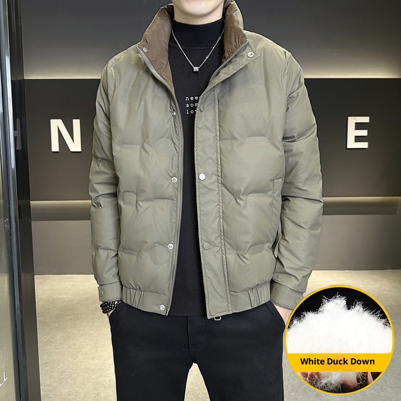 Neue, dicke, warme Winterjacke für Jungen mit Stehkragen, stylisch und lässig, weiß, mit Entendaunenfüllung – Herren-Oberbekleidung_voghion.com